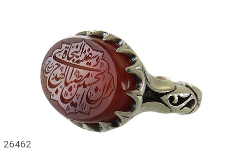 انگشتر نقره عقیق یمنی قرمز درشت مردانه [ان الحسین مصباح الهدی و سفینه النجاة] - 26462
